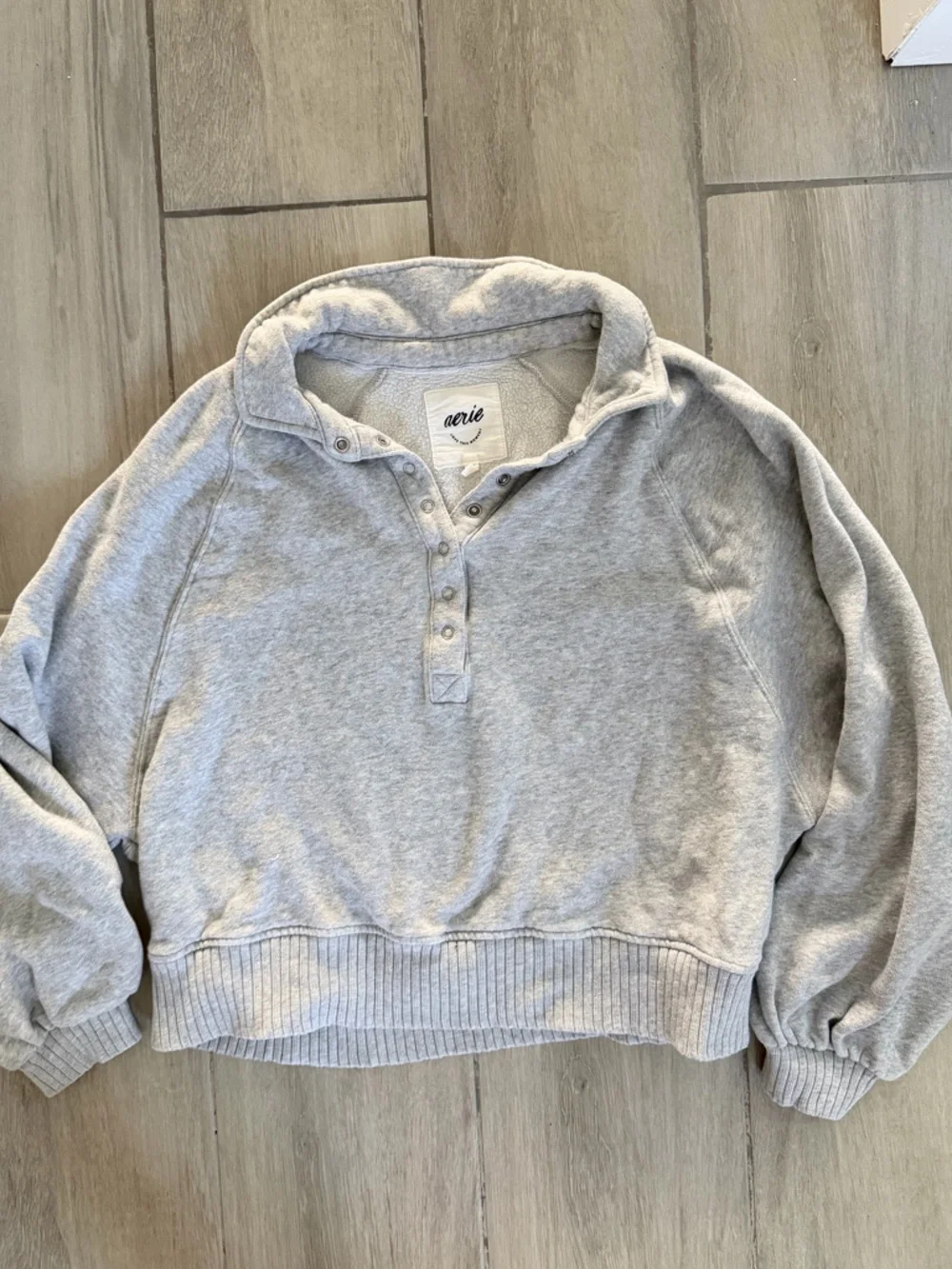 aerie Heather Gray Snap-Front Pullover - Picture 2 of 4